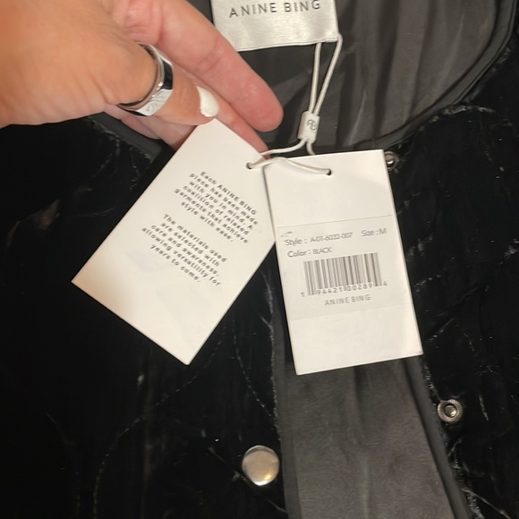 Anine Bing Long Quilted Black Crushed Velvet Coat with Snap Buttons & Padding - Picture 11 of 16